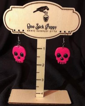 Hot Pink Skull Dangle Earrings