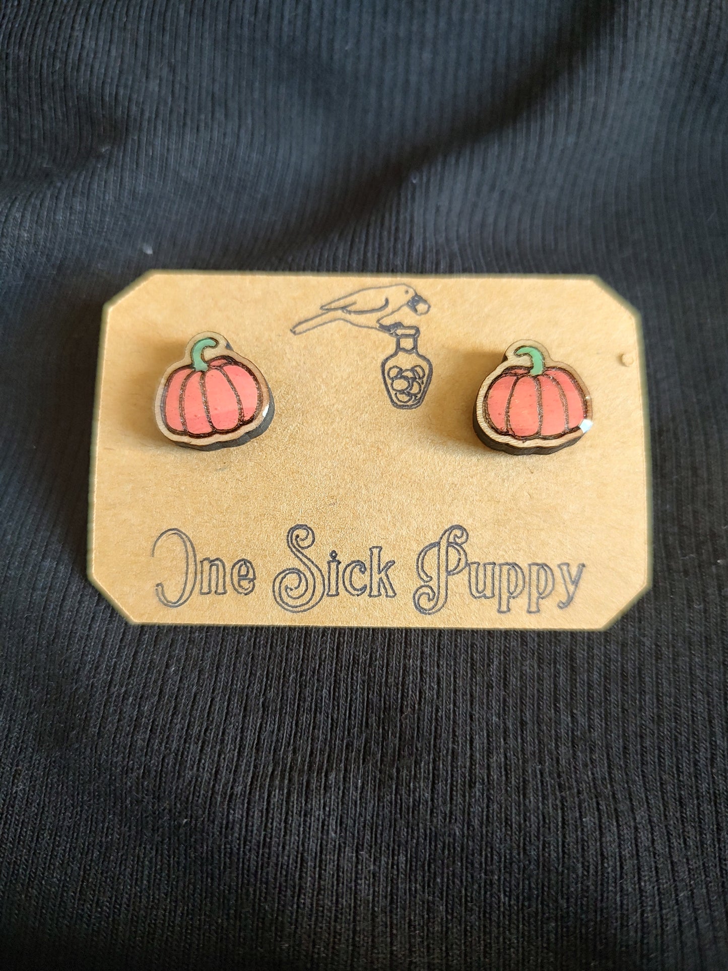 Wooden Pumpkin Stud Earrings