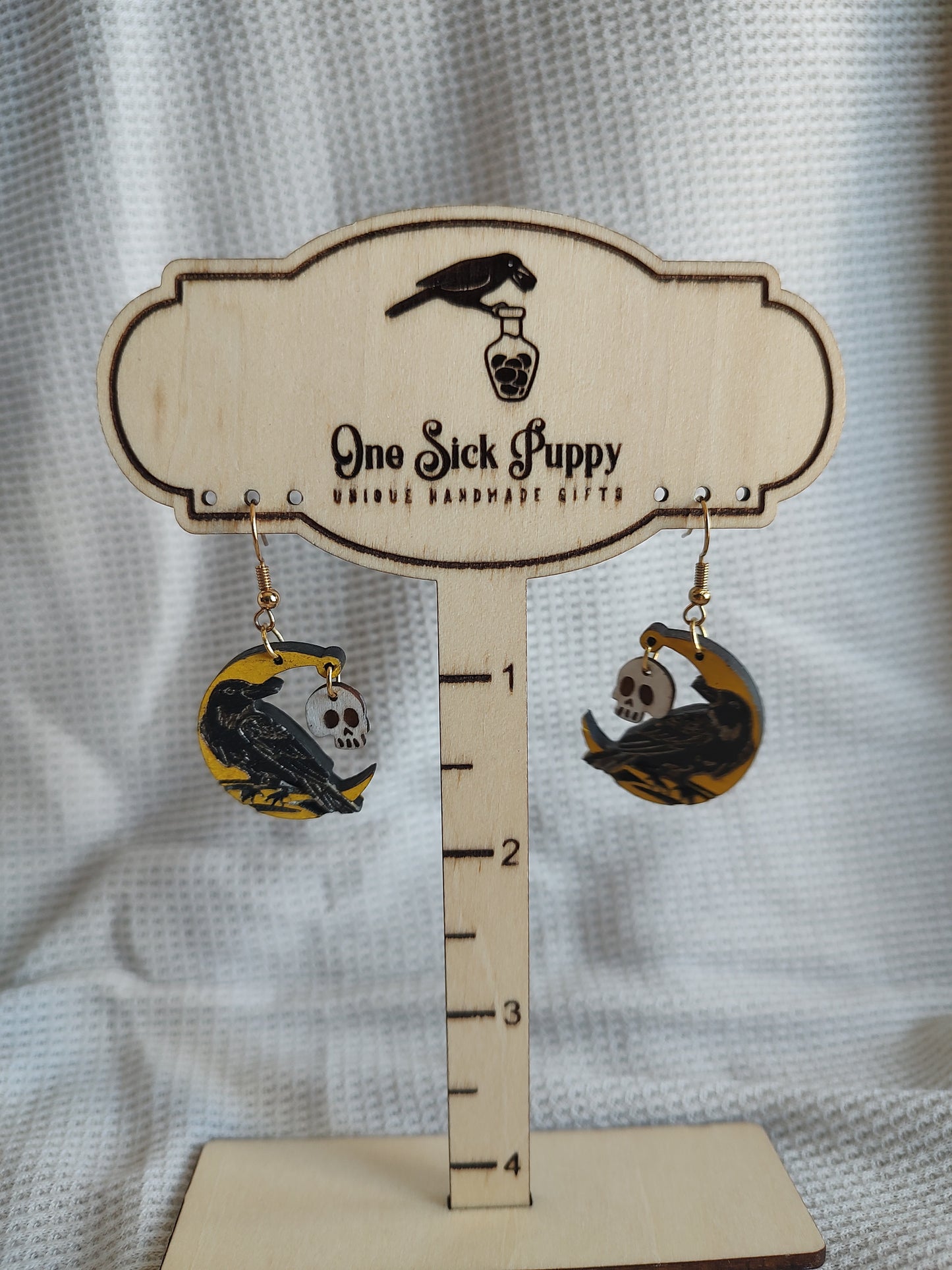 Crescent Moon Crow Earrings