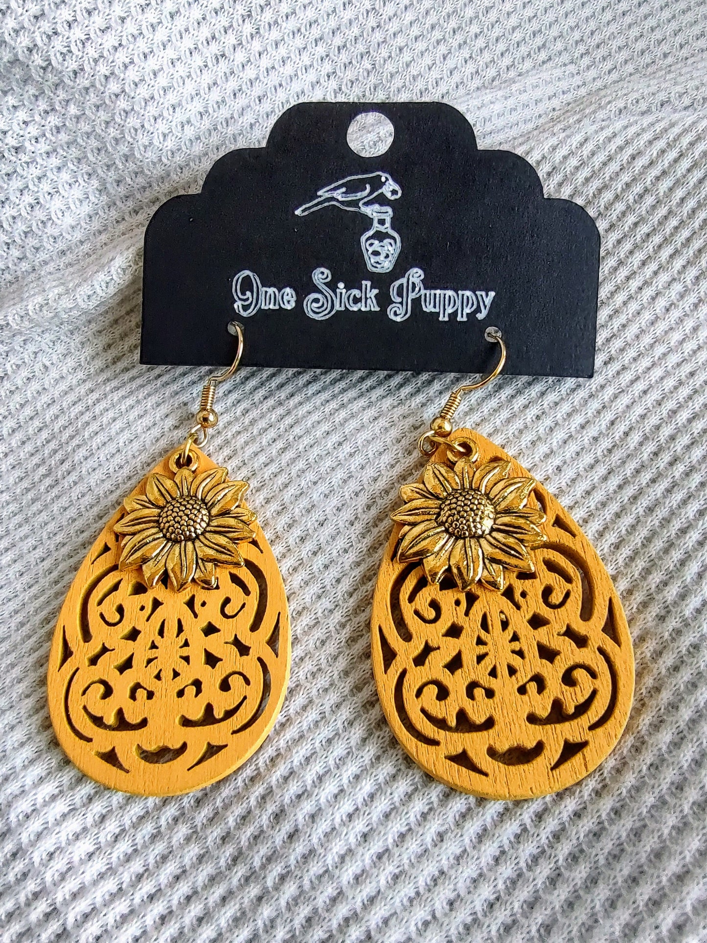 Embellished Wooden Fillagree Earrings