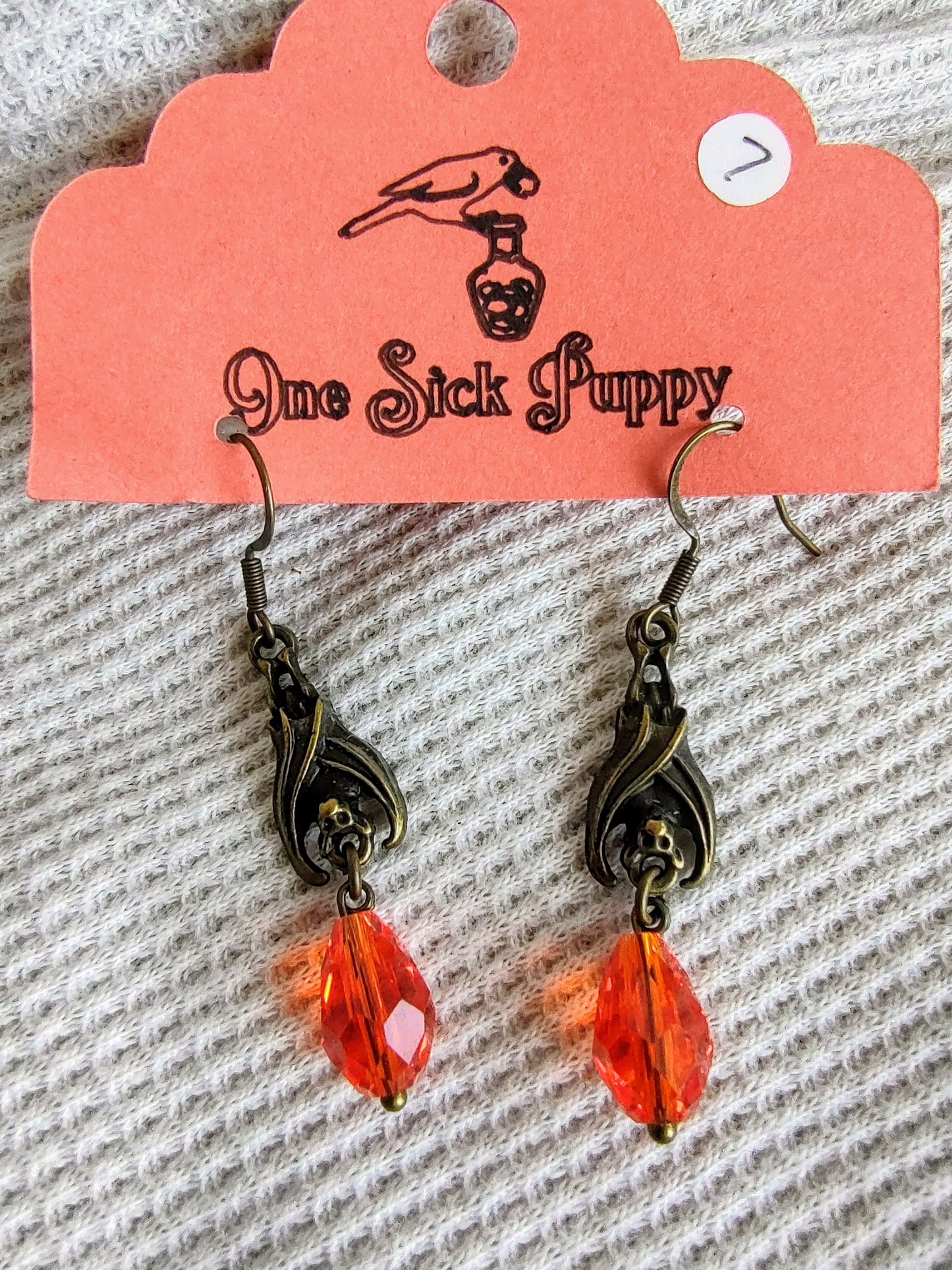Metal and Crystal Bat Drop Earrings