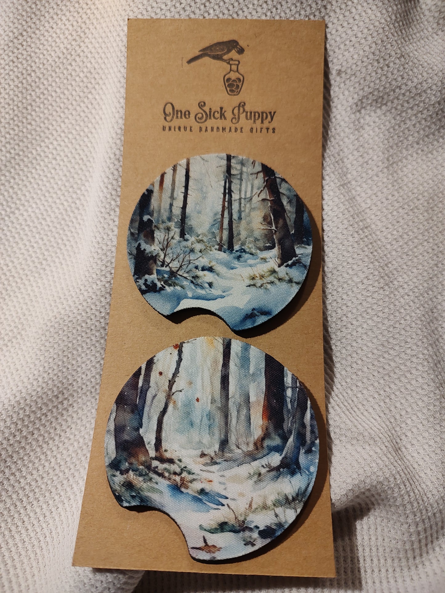 Winter Woods Car Coasters Set