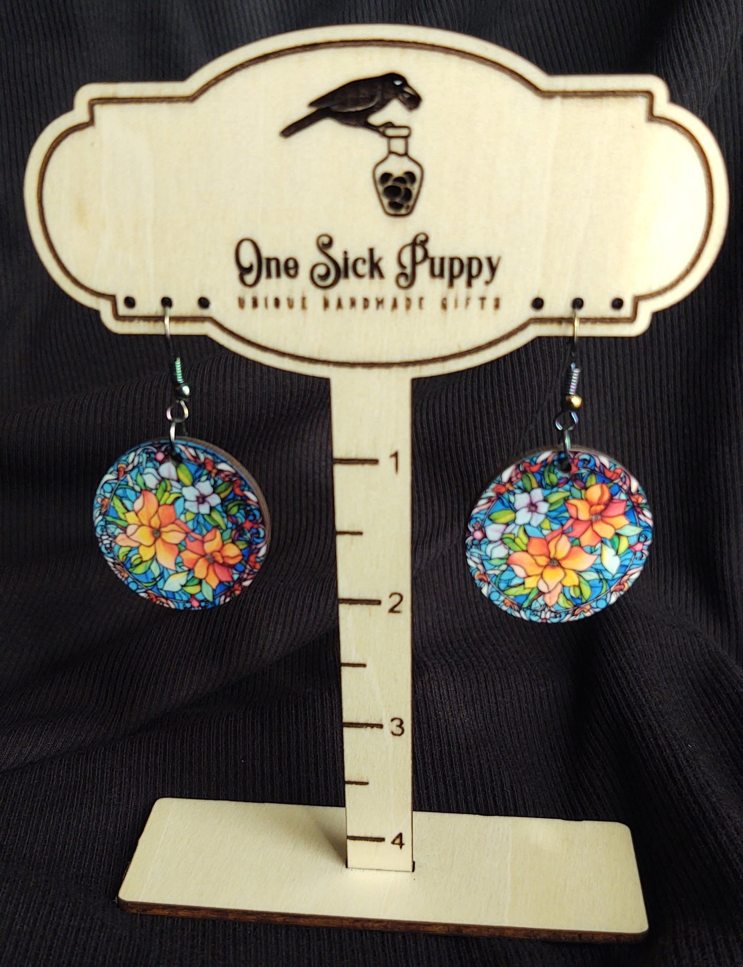 Floral Stained Glass Dangle Earrings