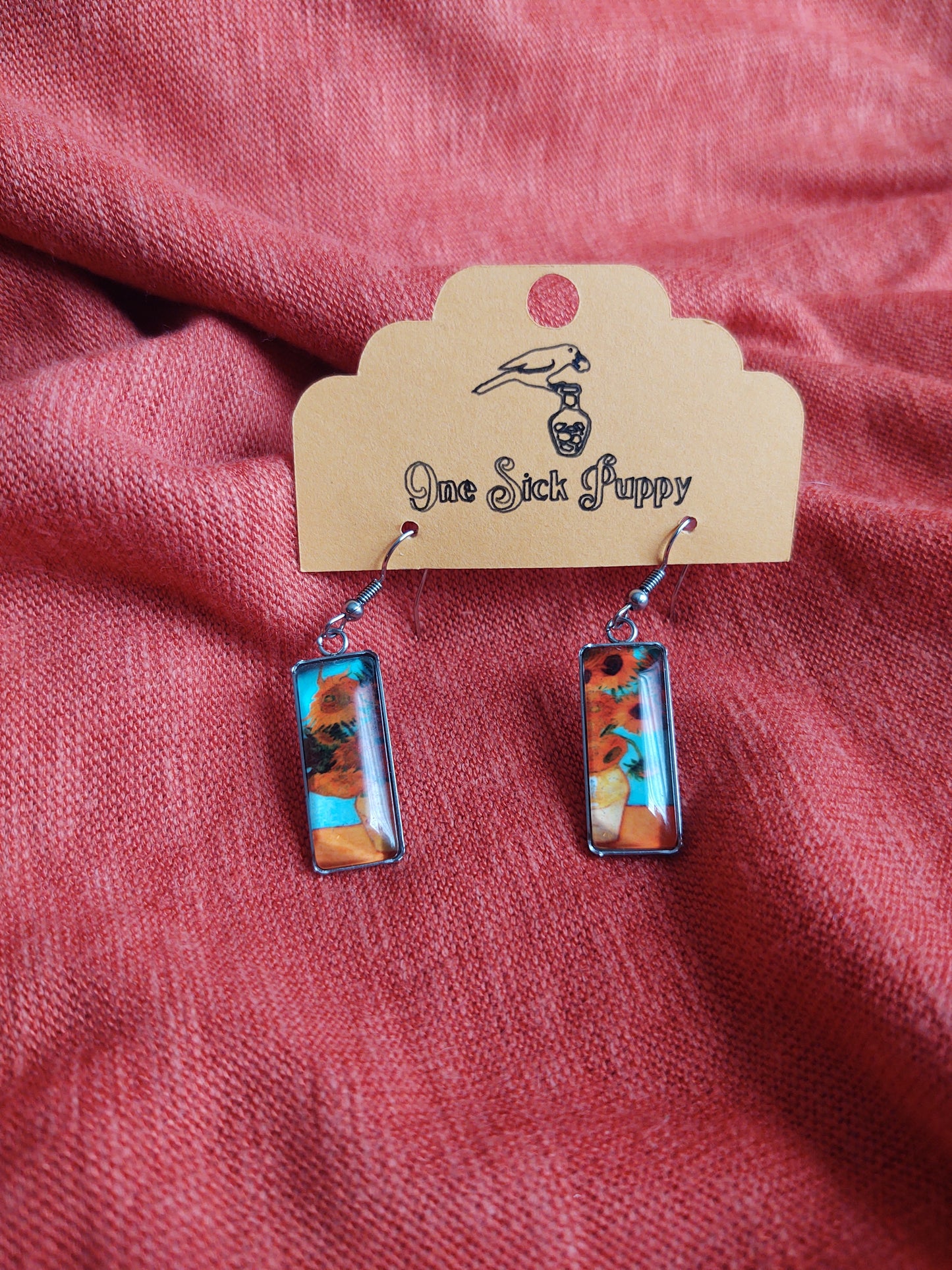 Sunflower Painting Dangle Earrings