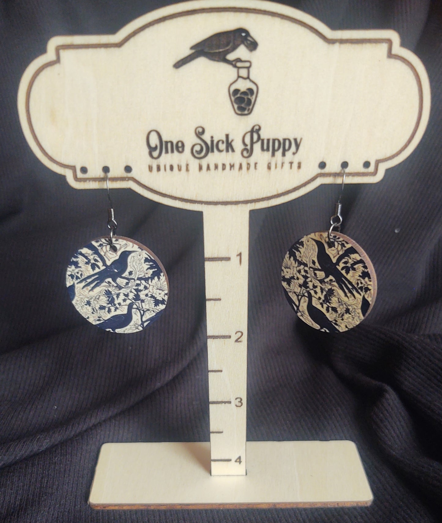 Wooden Raven Dangle Earrings