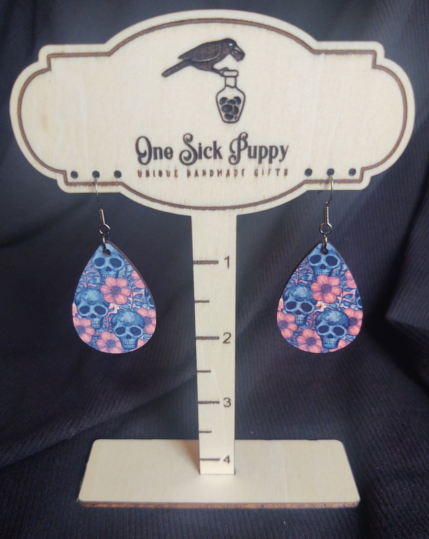 Floral Skulls Dangle Earrings
