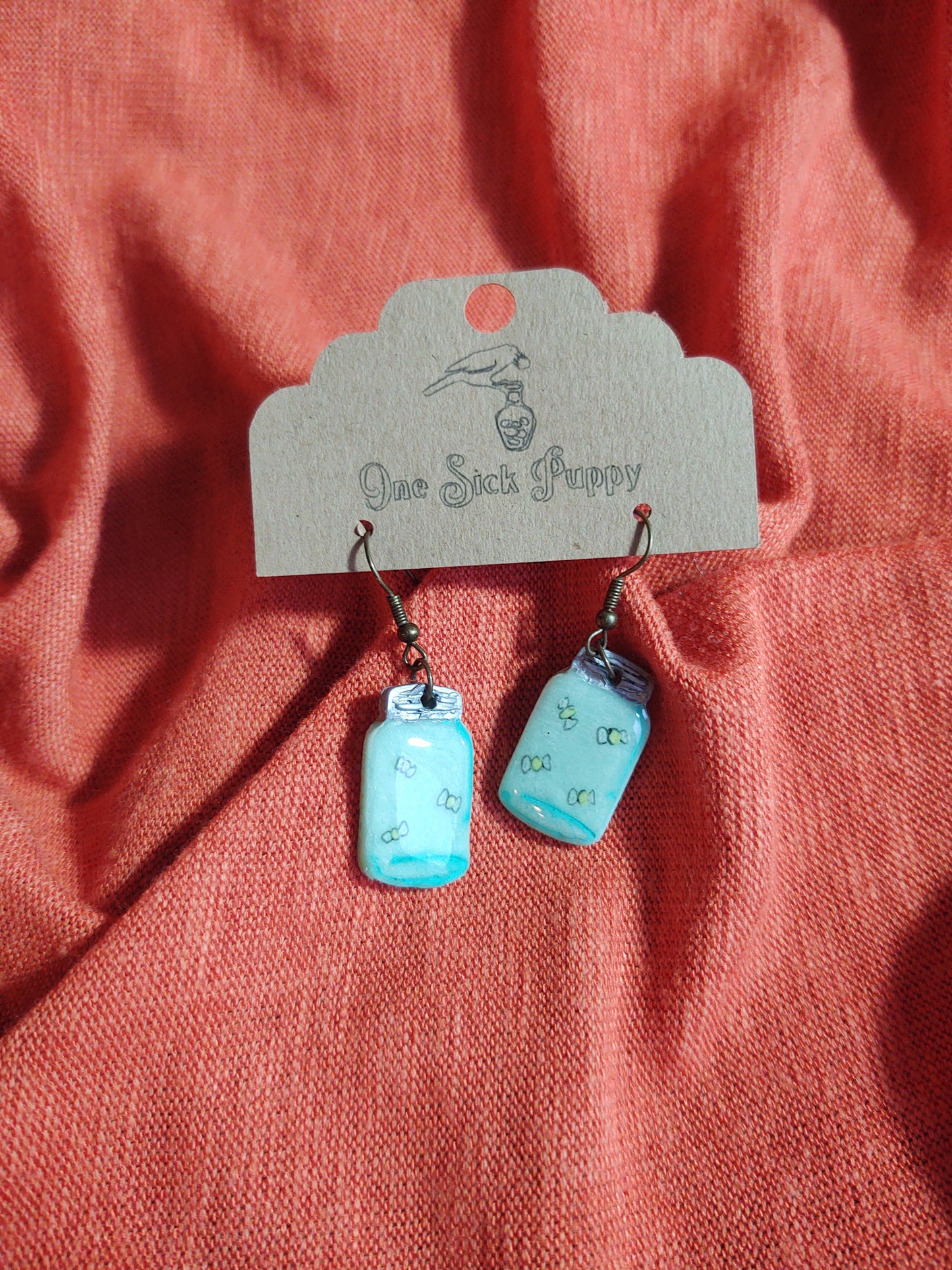 Glowing Firefly Jar Dangle Earrings