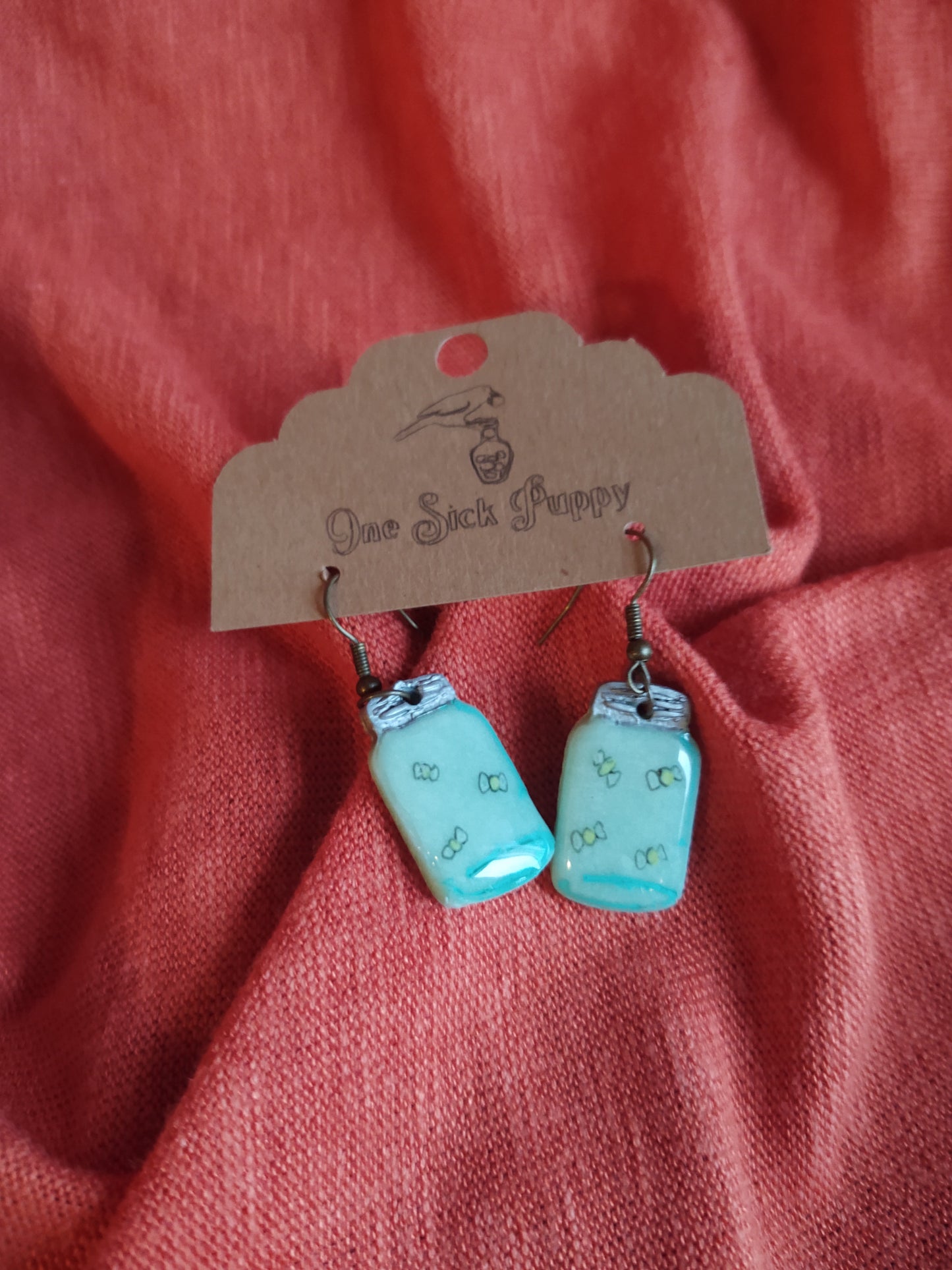 Glowing Firefly Jar Dangle Earrings