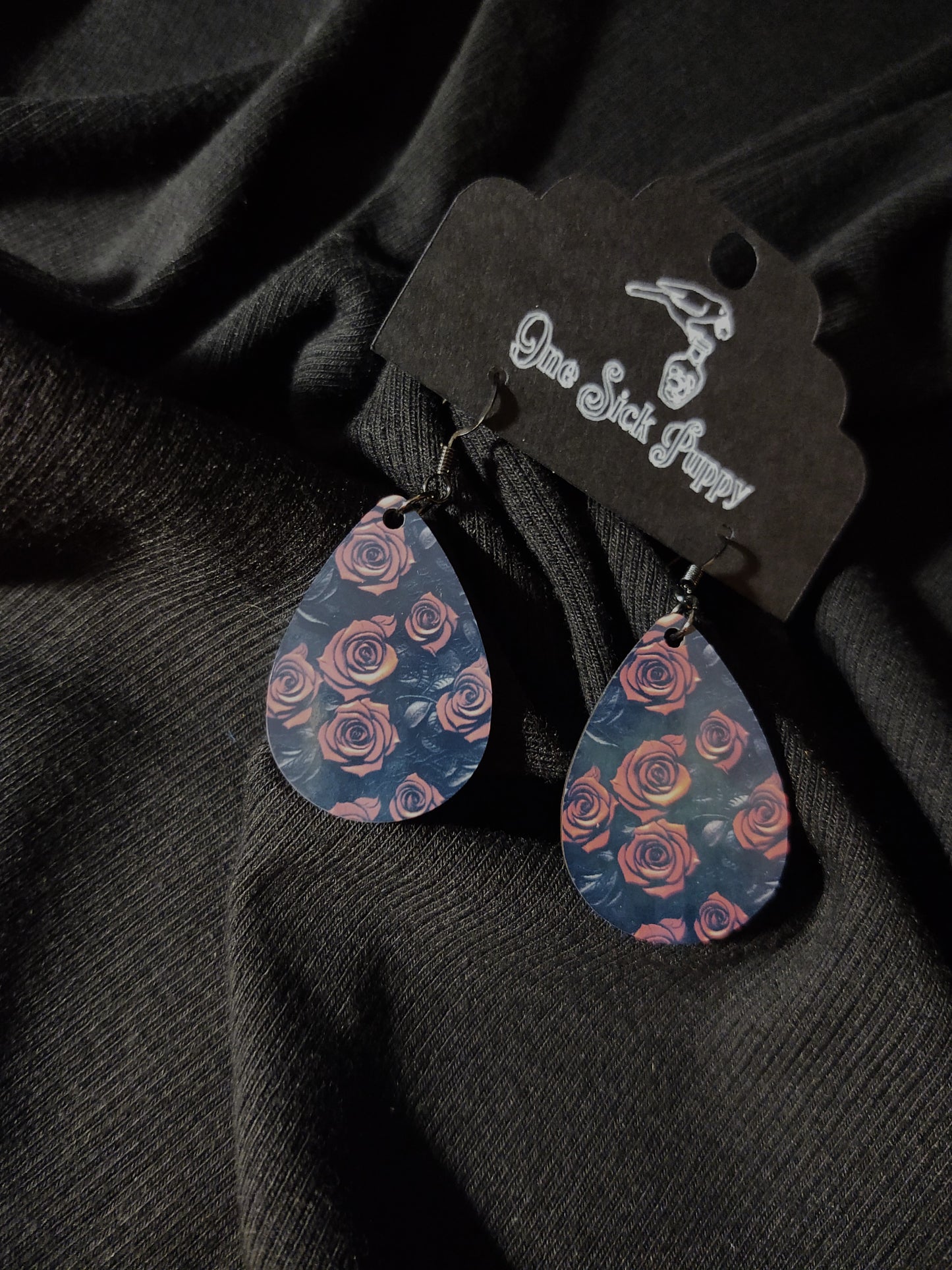 Leather Roses Wooden Dangles