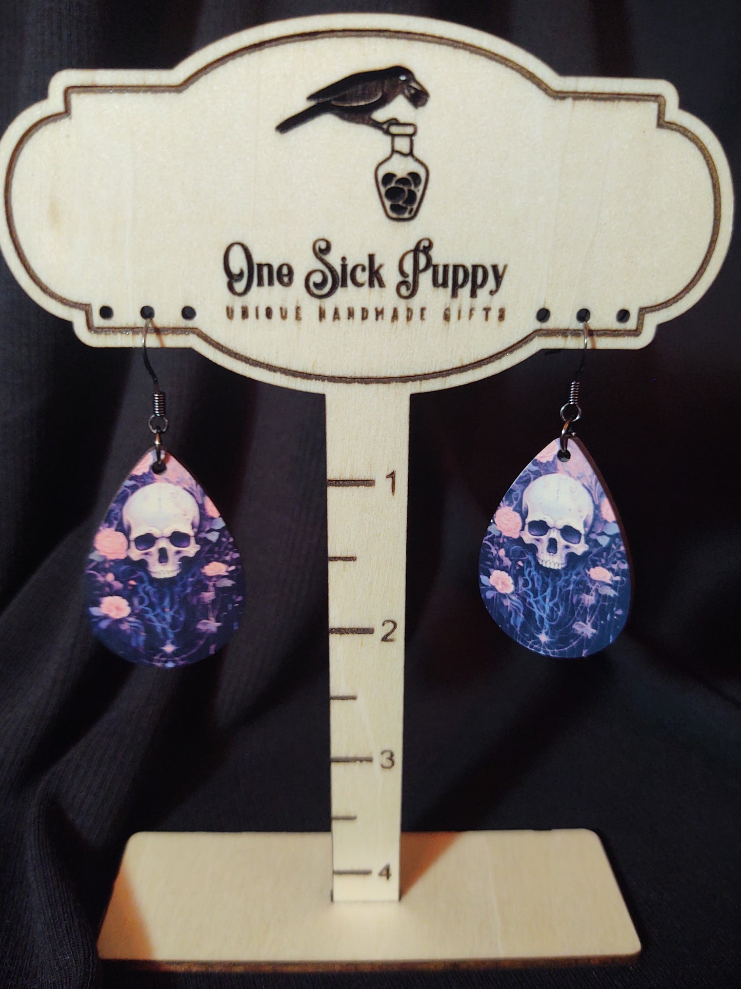 Skull And Roses Wooden Dangles