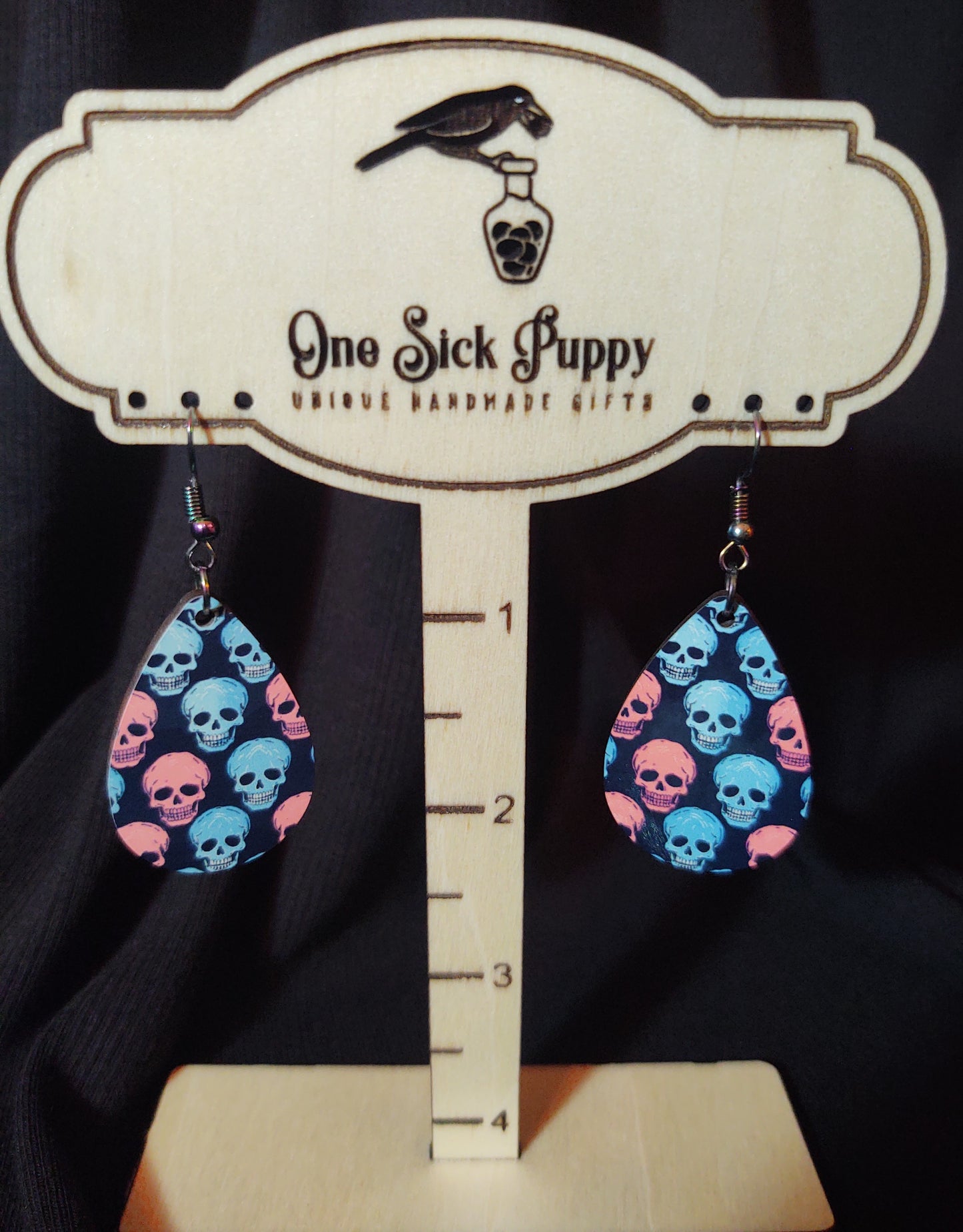 Bubble Gum Skull Wooden Dangles