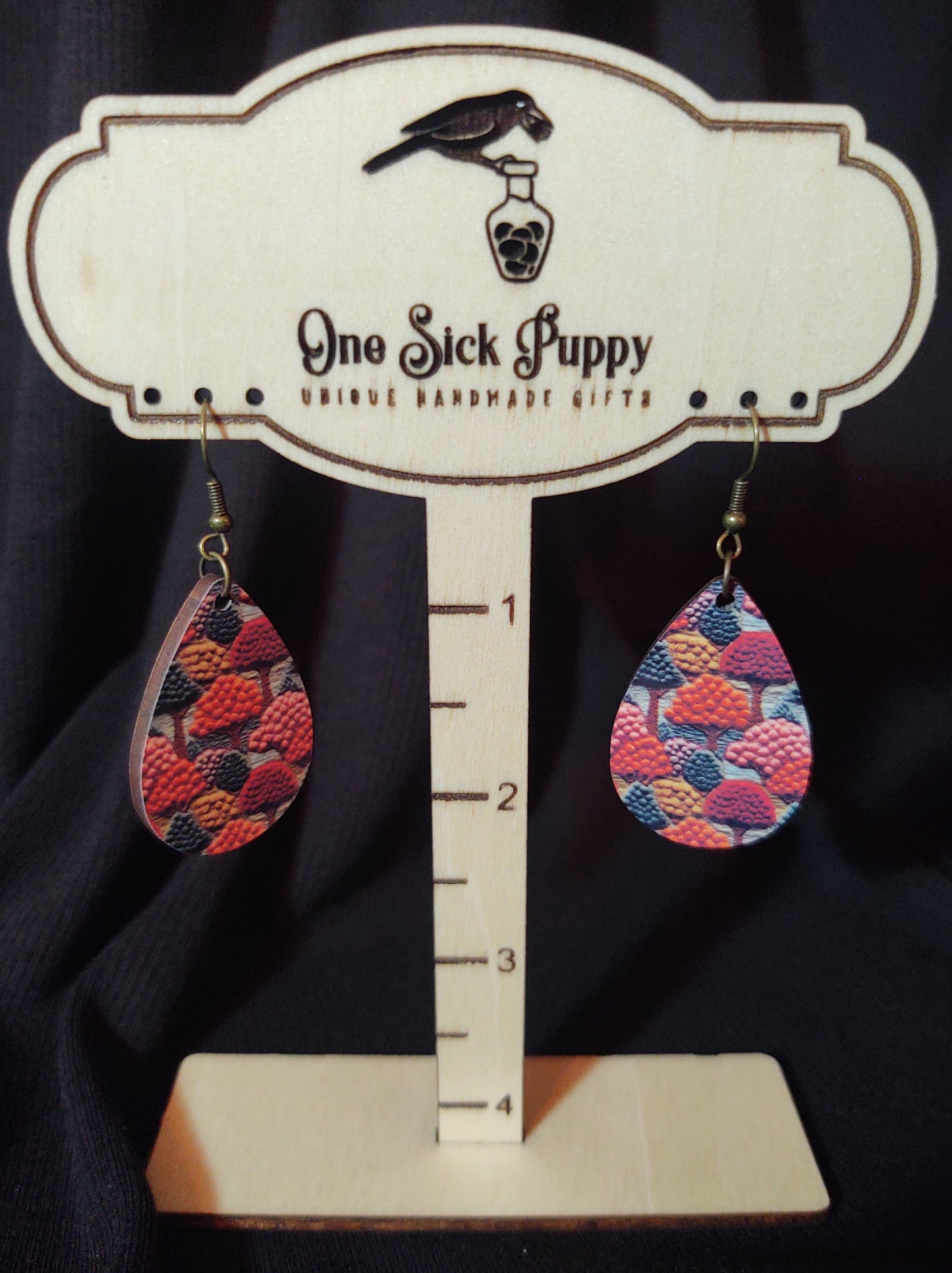 Embroidered Trees Wooden Dangles