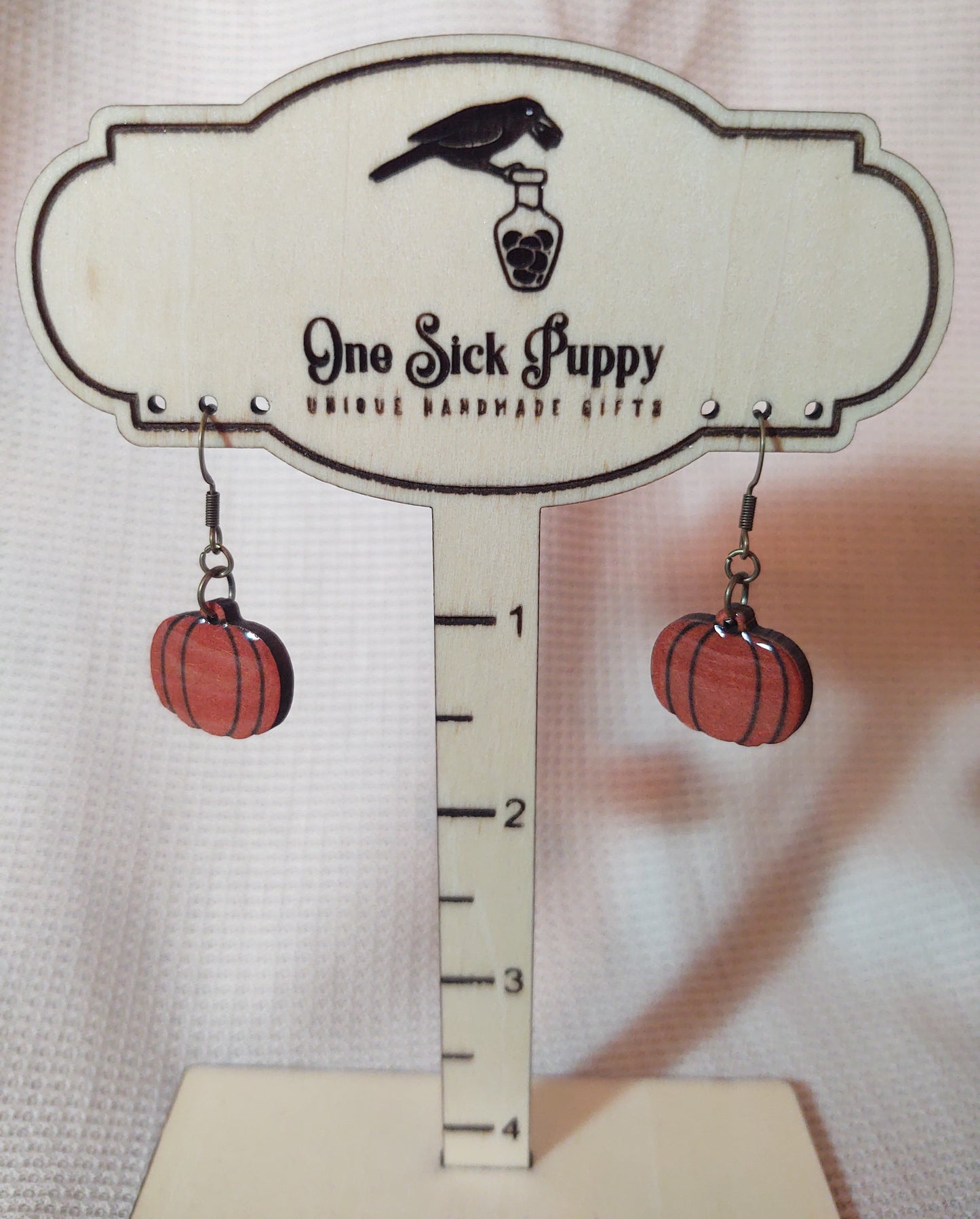 Wooden Pumpkin Dangle Earrings