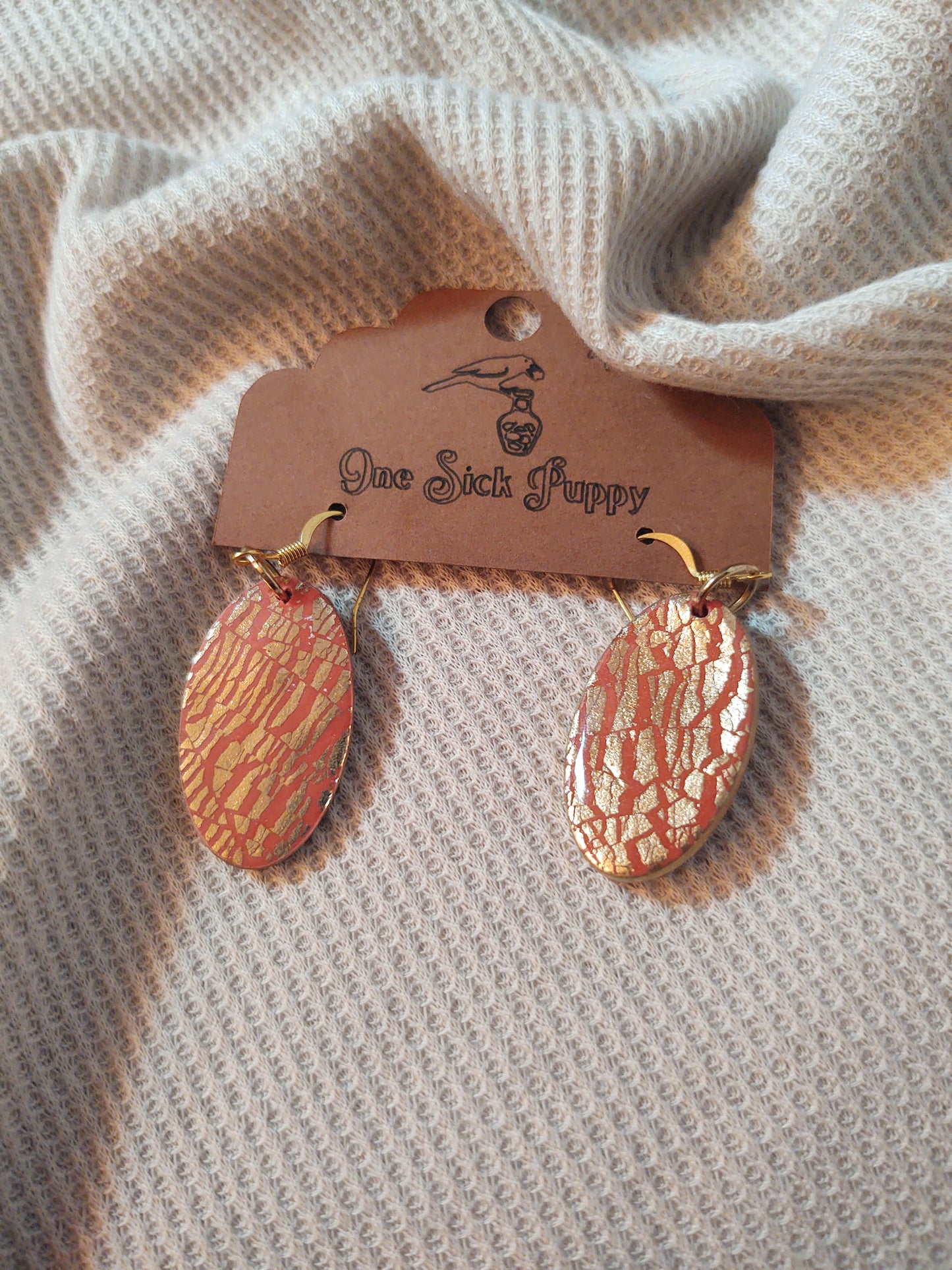 Red Crackle Drop Earrings