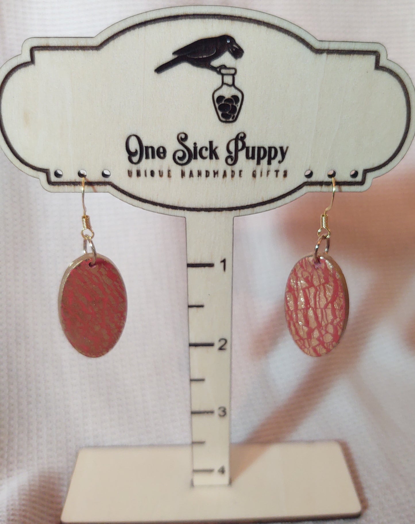 Red Crackle Drop Earrings