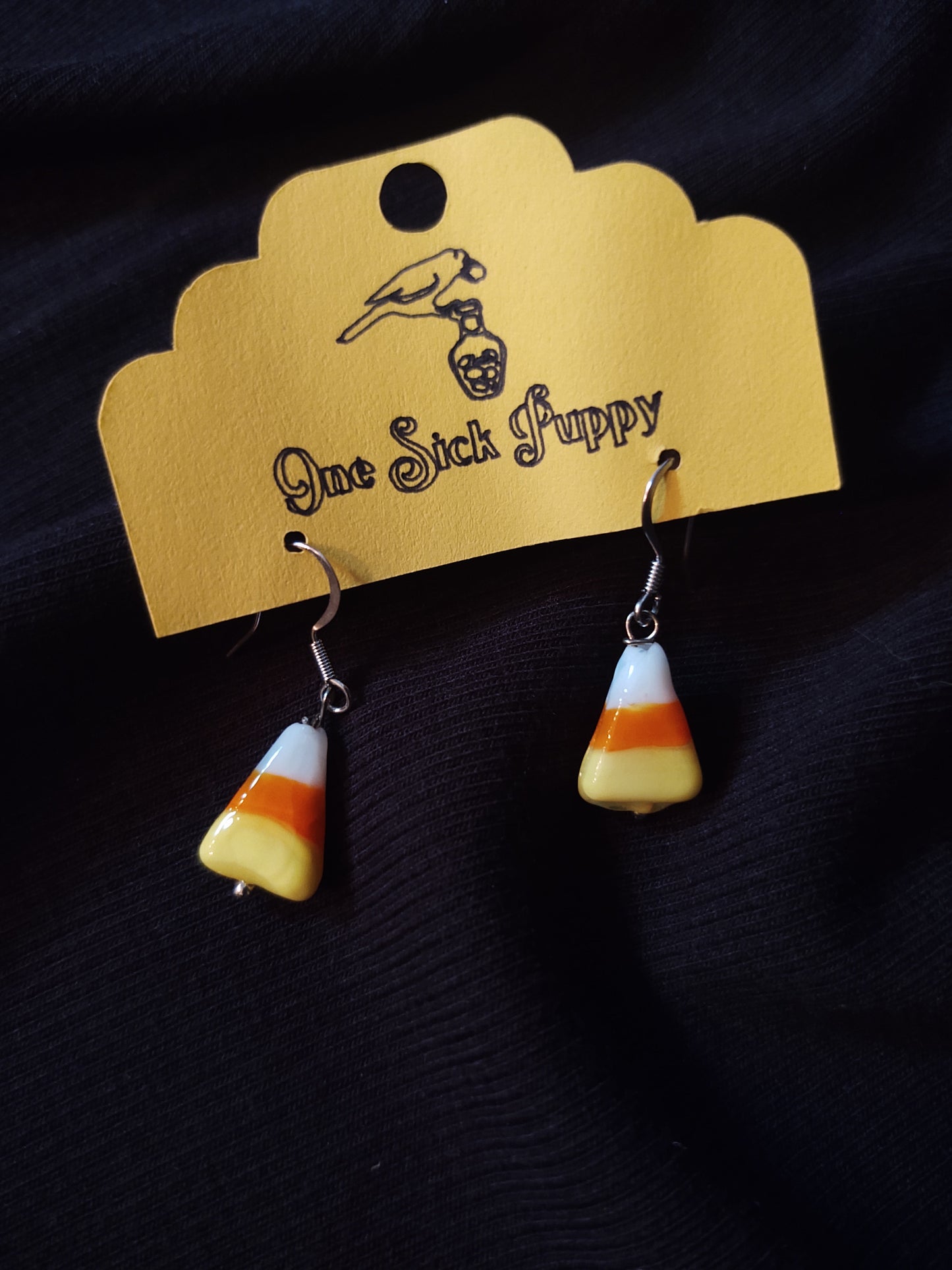 Glass Candy Corn Dangle Earrings