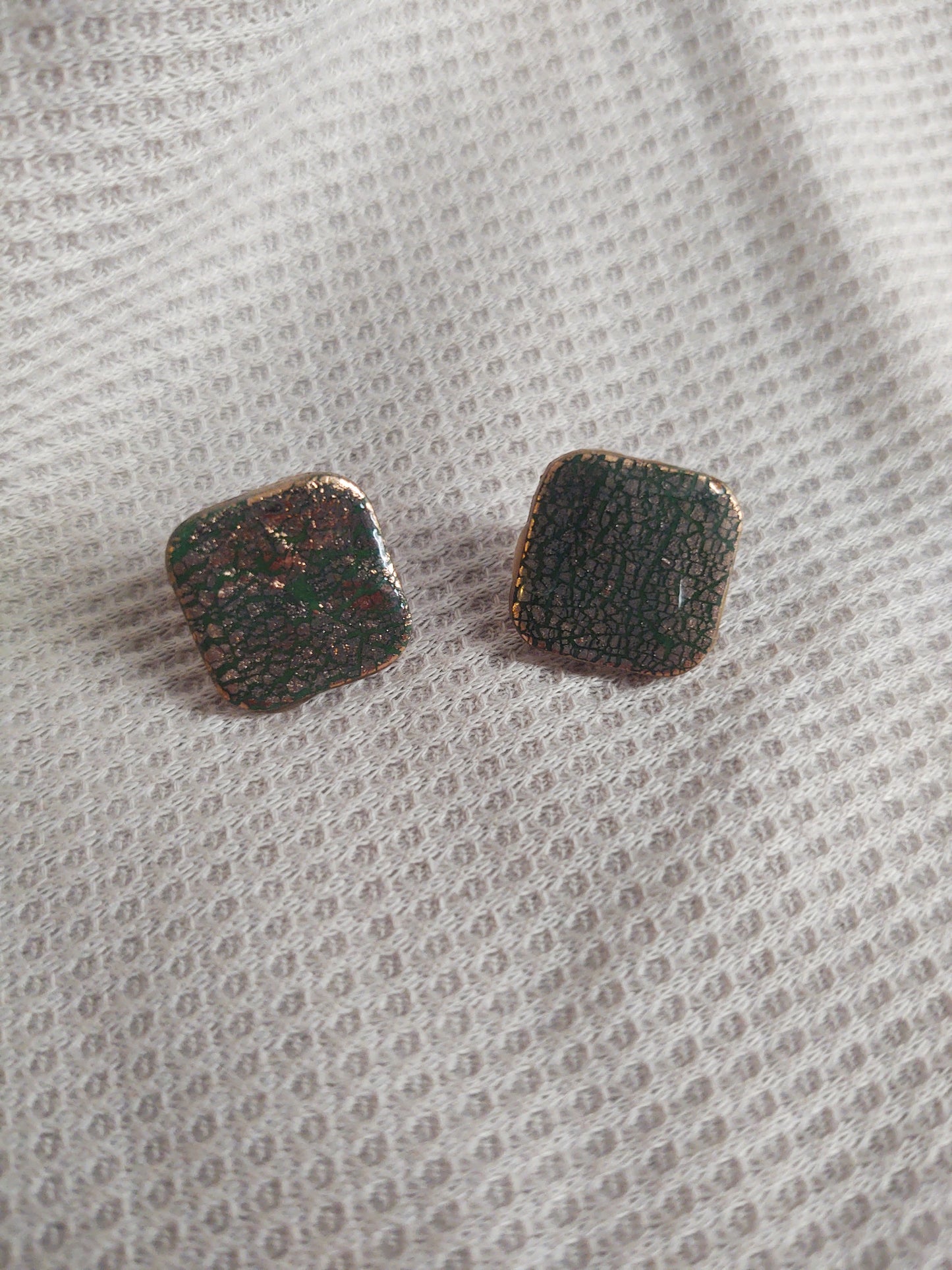 Olive and Gold Crackle Studs