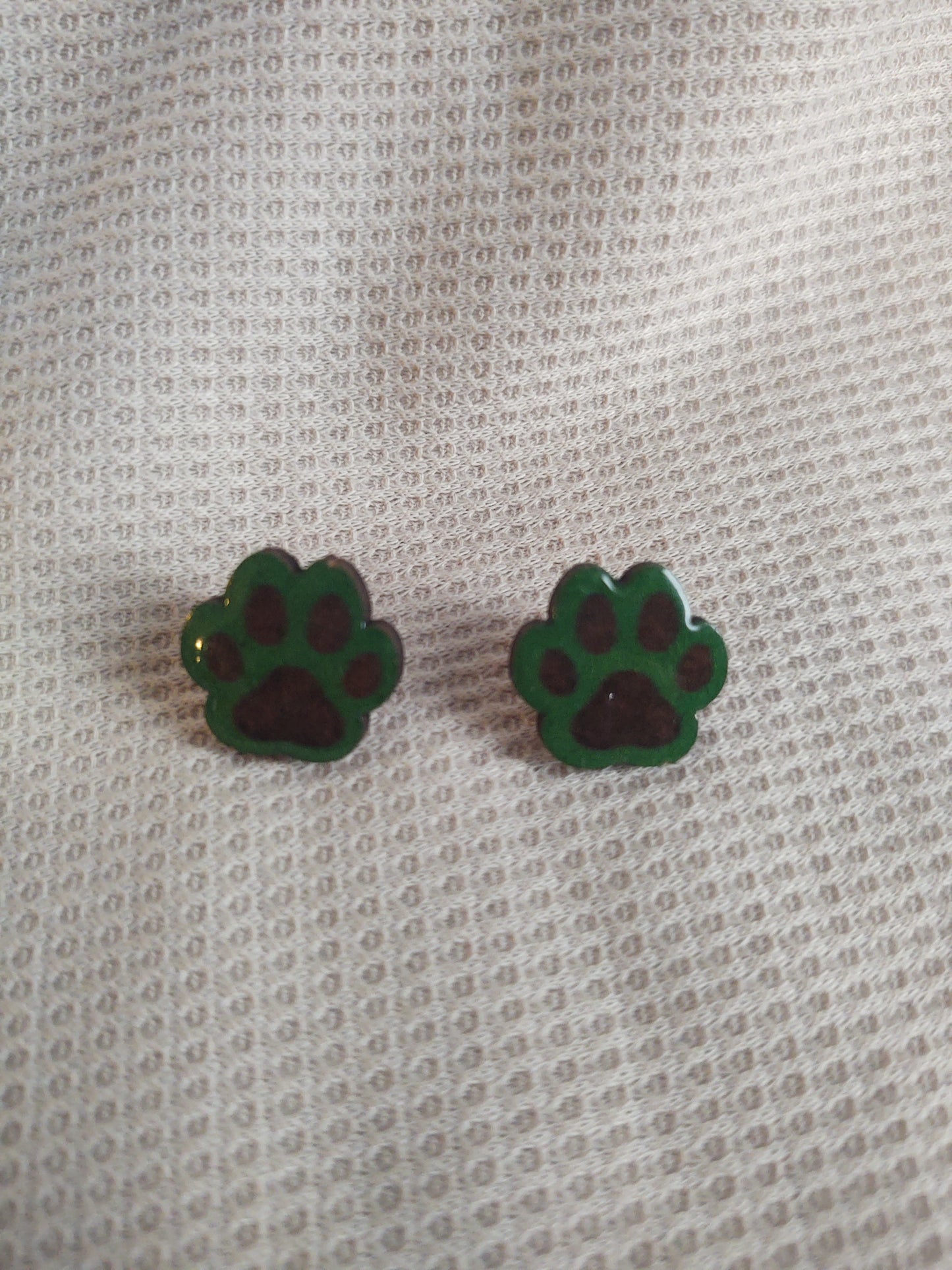 Green Paw Print Studs
