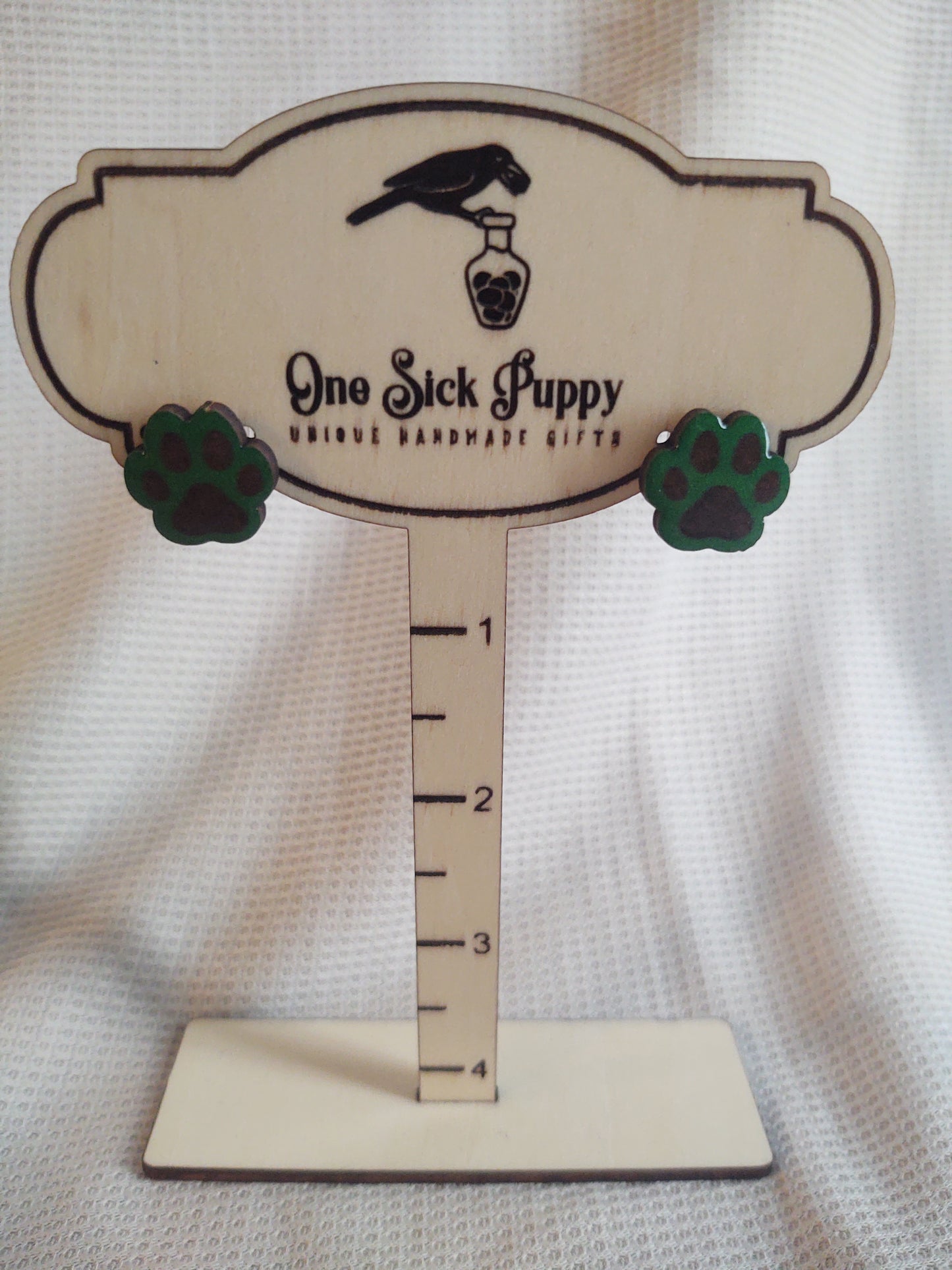 Green Paw Print Studs