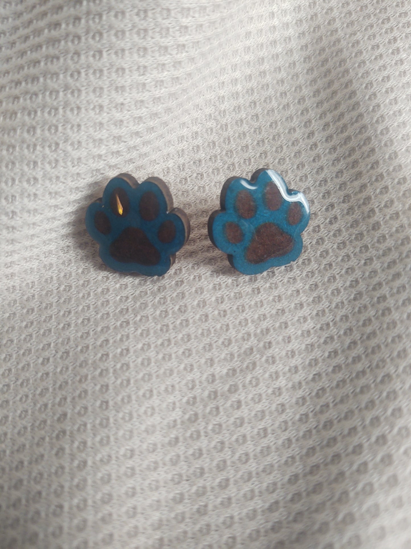 Blue Paw Print Studs