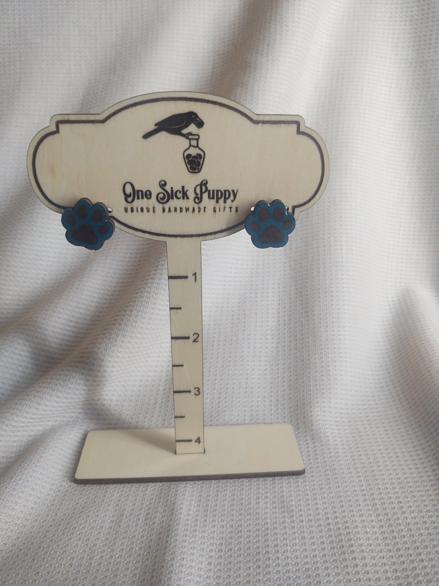 Blue Paw Print Studs