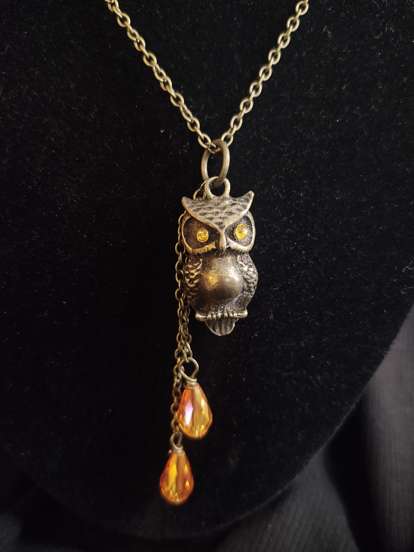 Bronze and Orange Owl Necklace