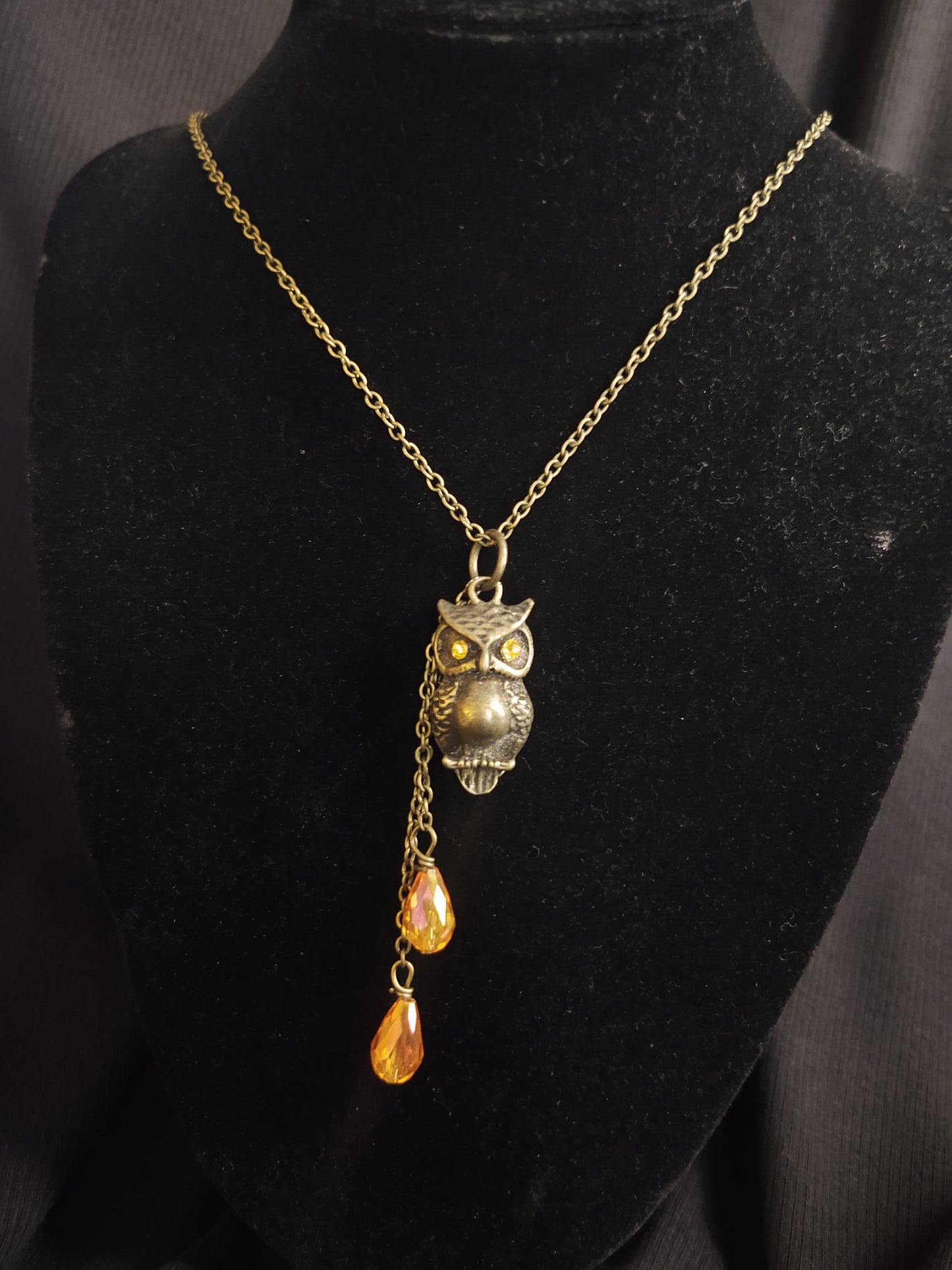 Bronze and Orange Owl Necklace
