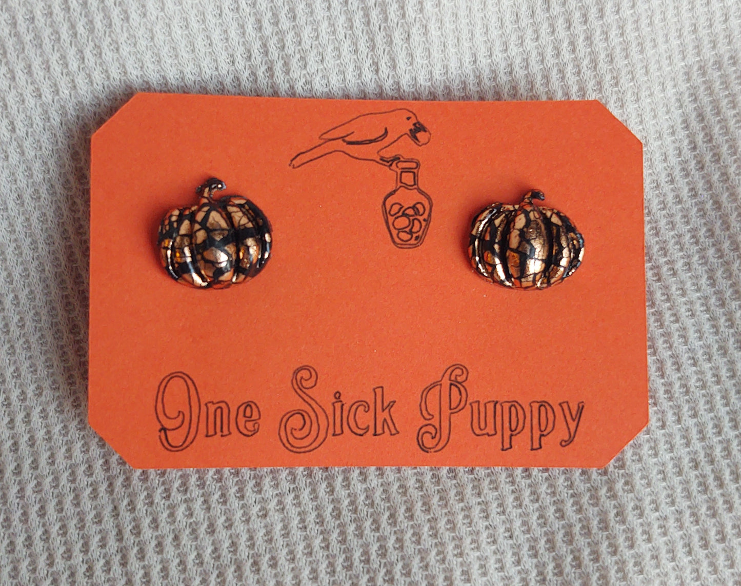 Small Black Crackle Pumpkin Studs