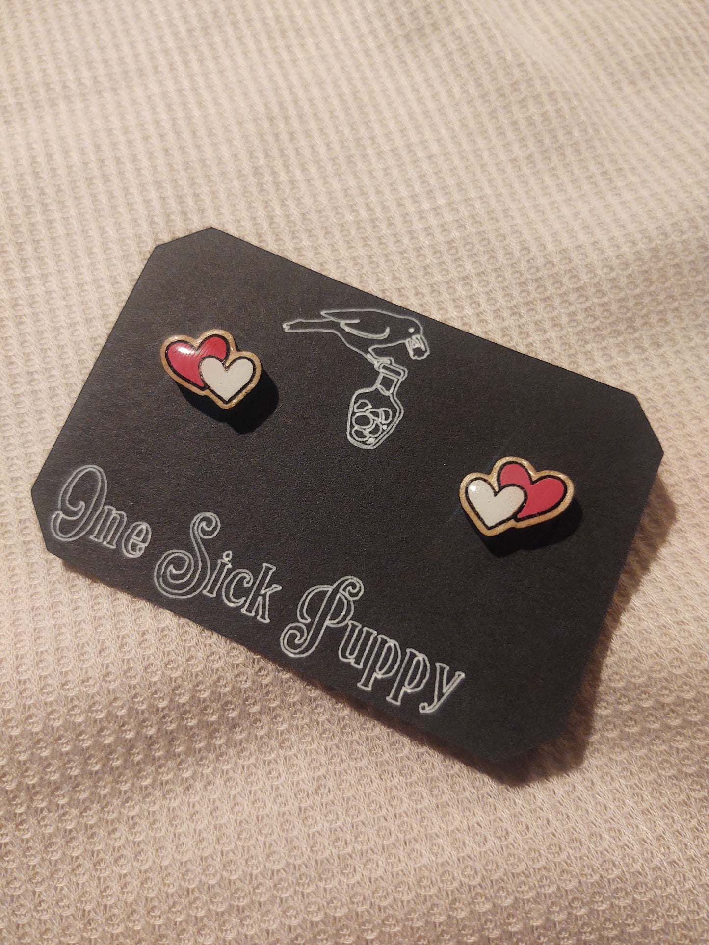 Wooden Heart Stud Earrings