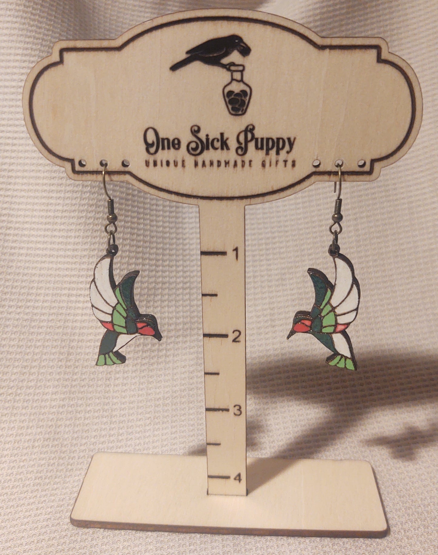 Stained Glass Hummingbird Wood Earrings