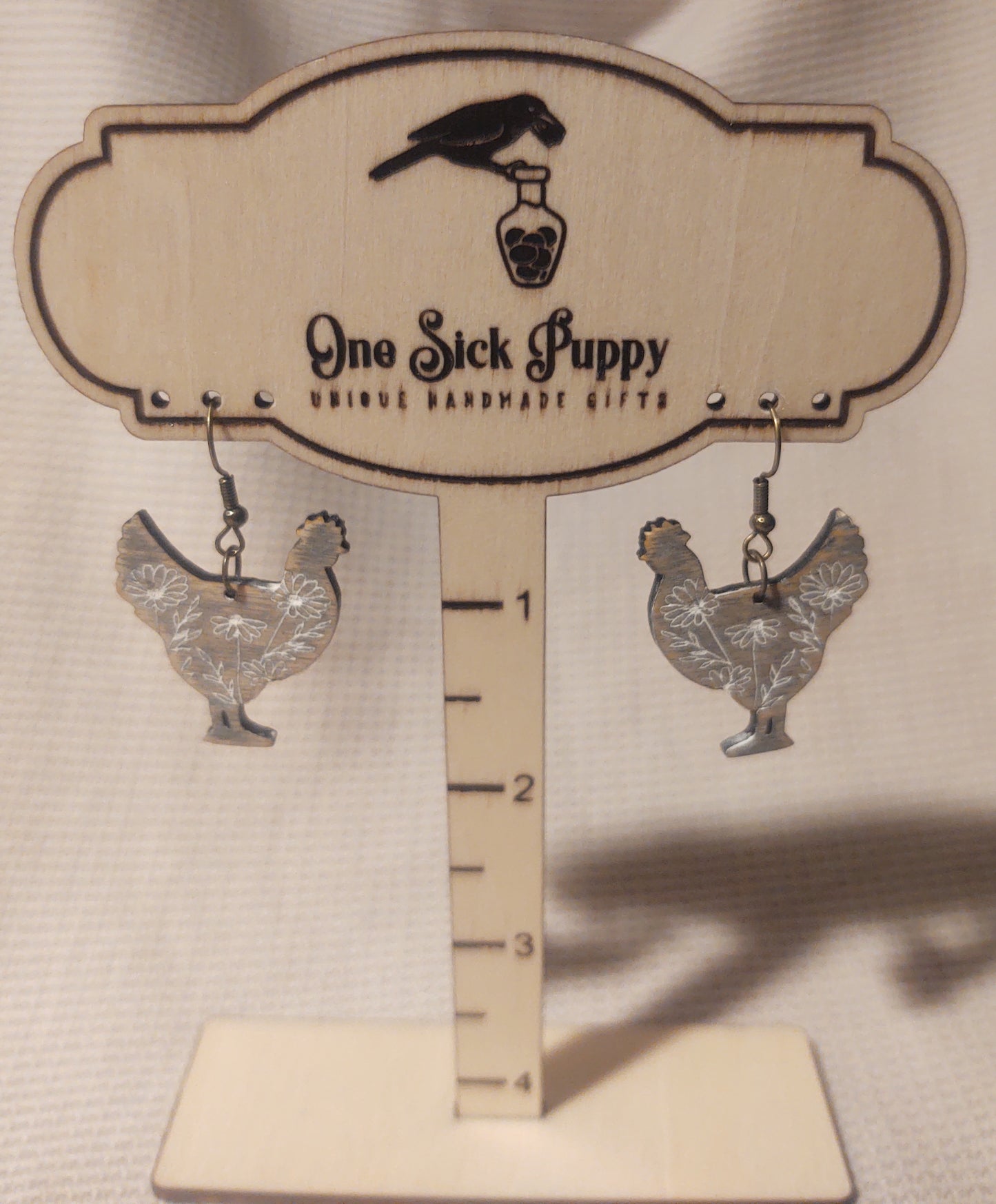 Distressed Wood Rustic Chicken Earrings