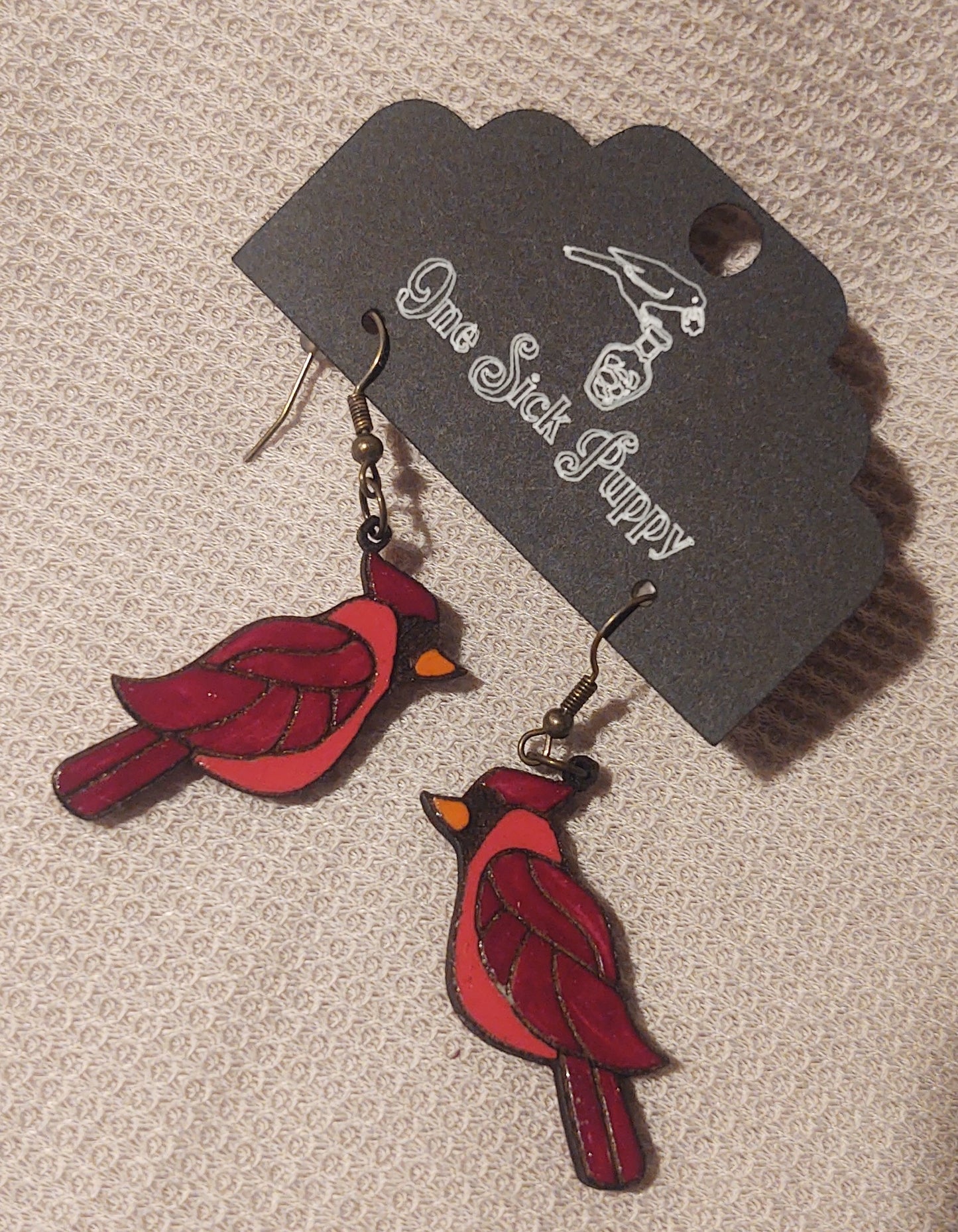 Stained Glass Cardinal Wood Earrings