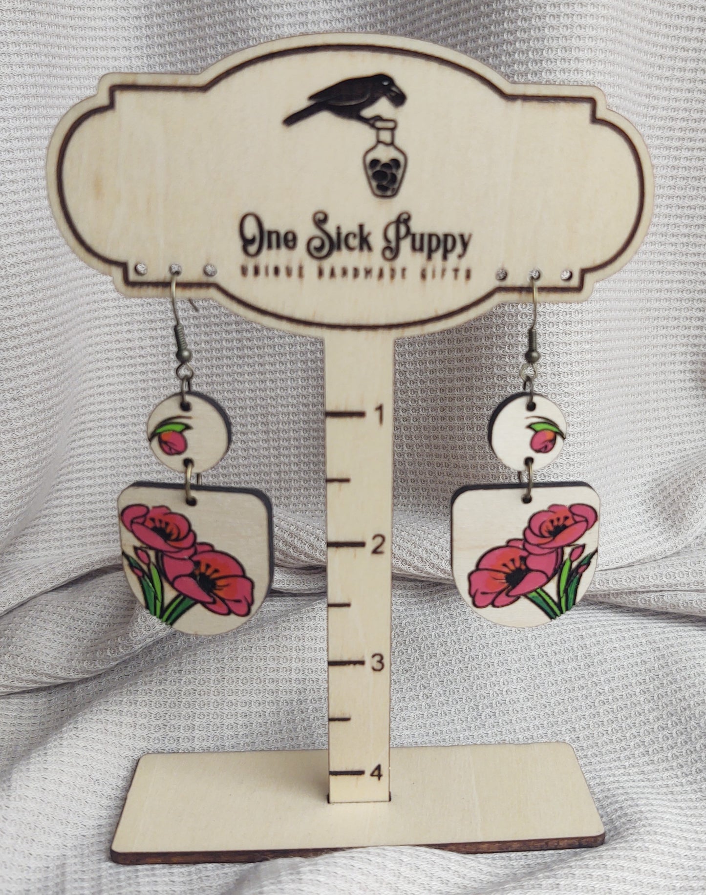 Wooden Poppy Dangles