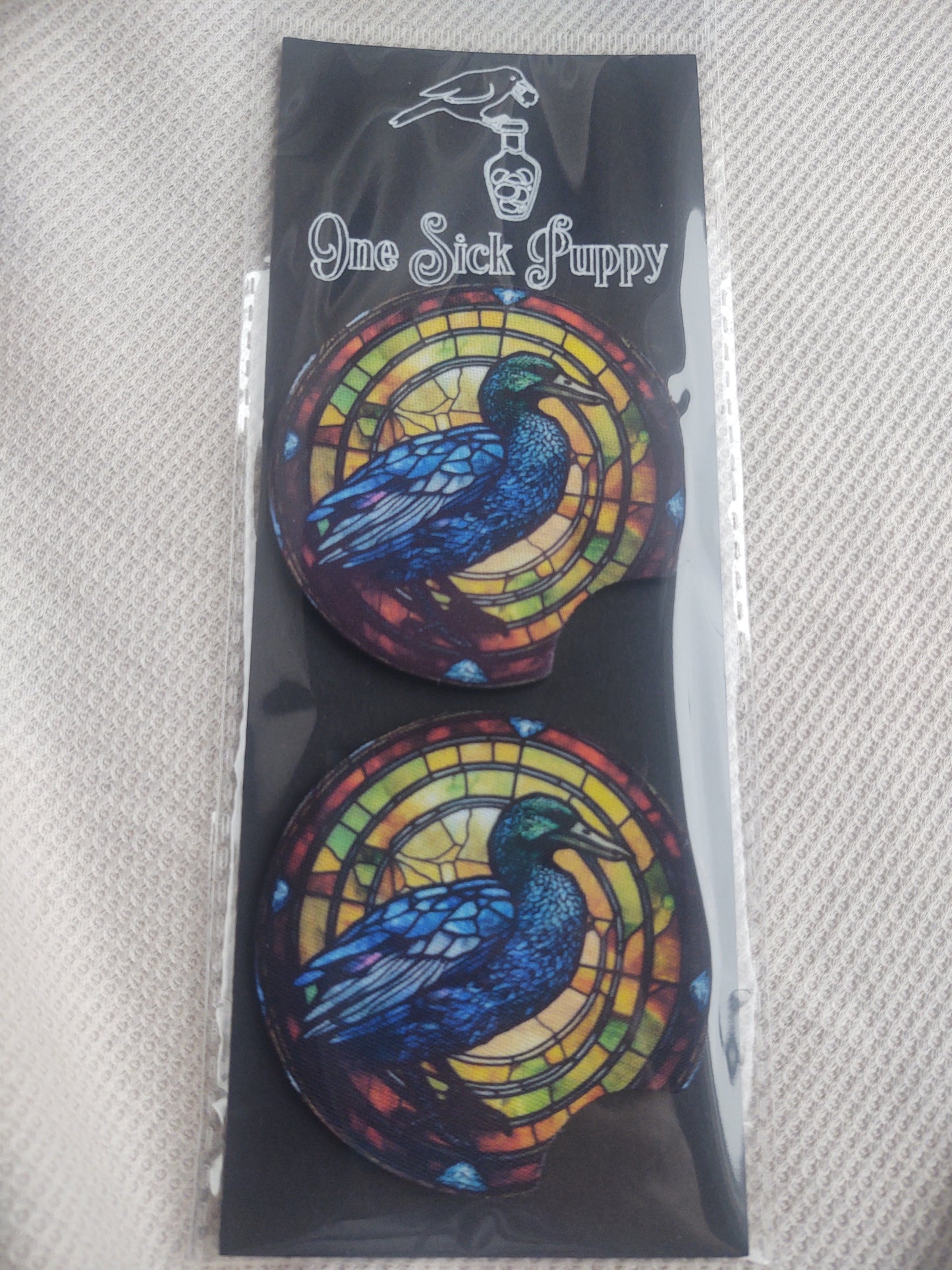 Stained Glass Drake Car Coaster Set