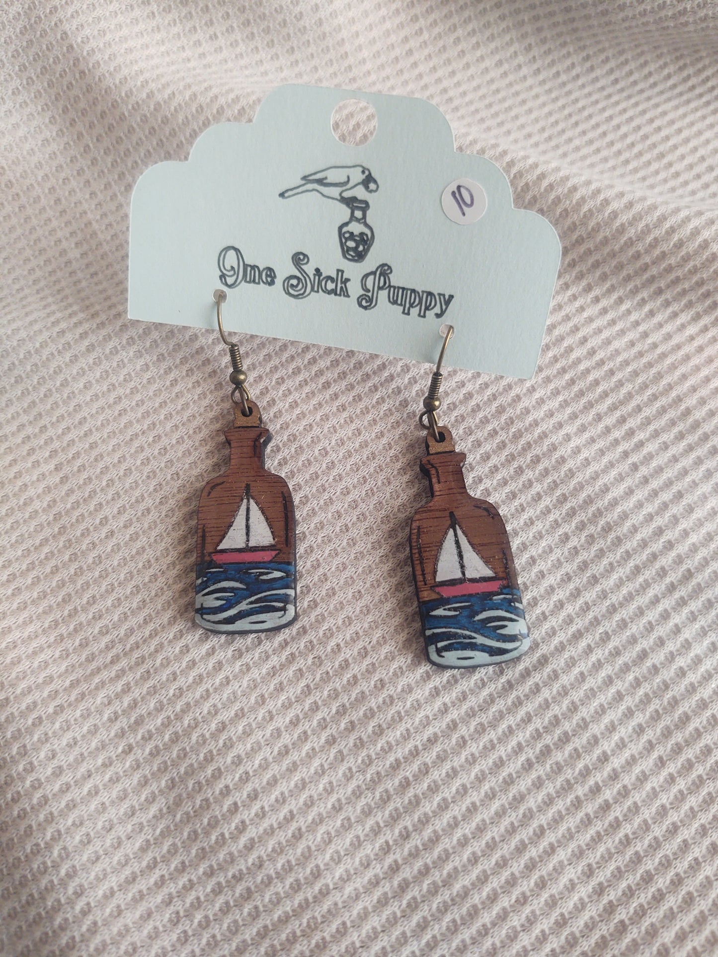 Ship In A Bottle Dangle Earrings