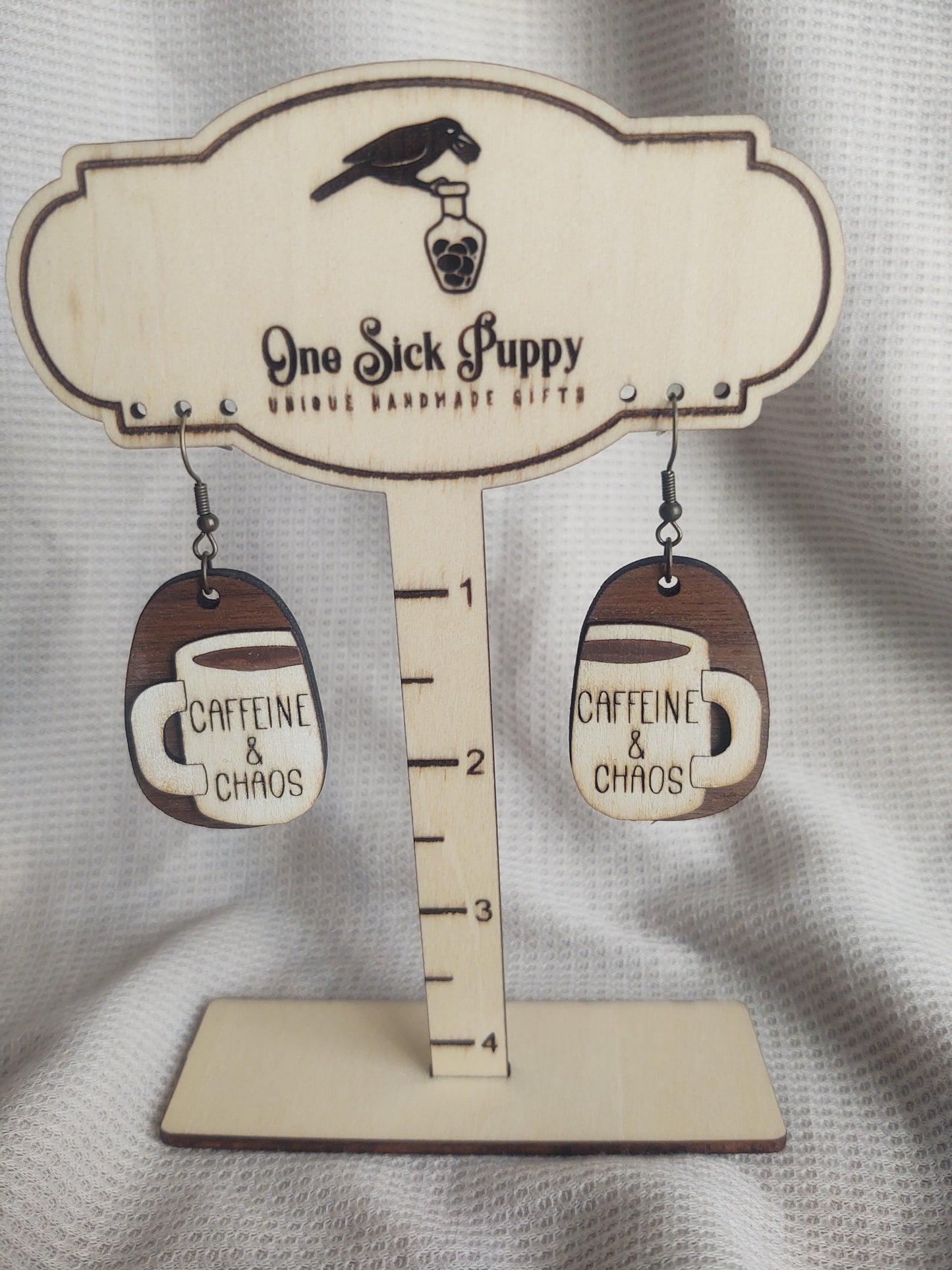 Caffine and Chaos Wooden Dangles