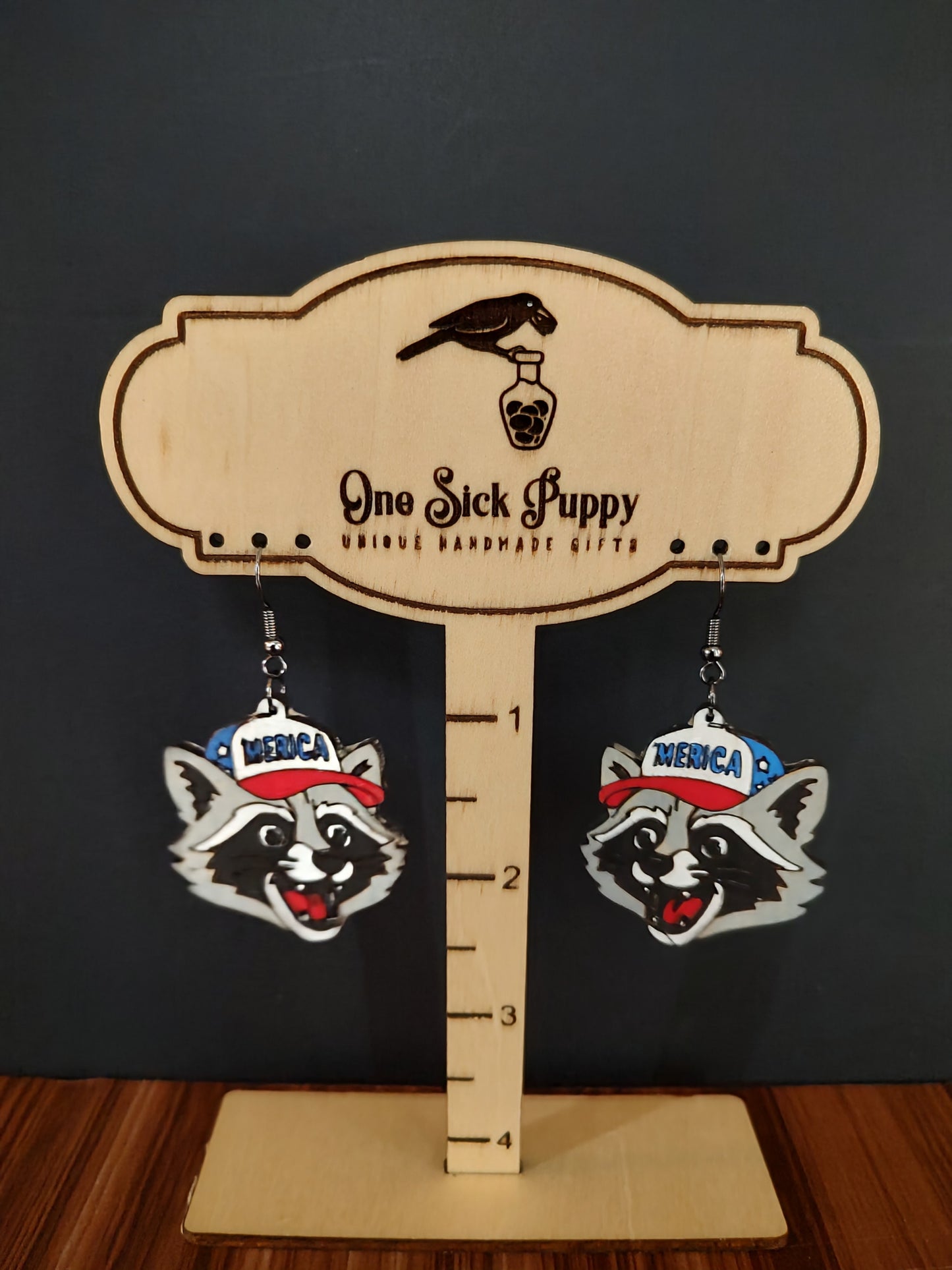 'Merica Racoon Dangle Earrings