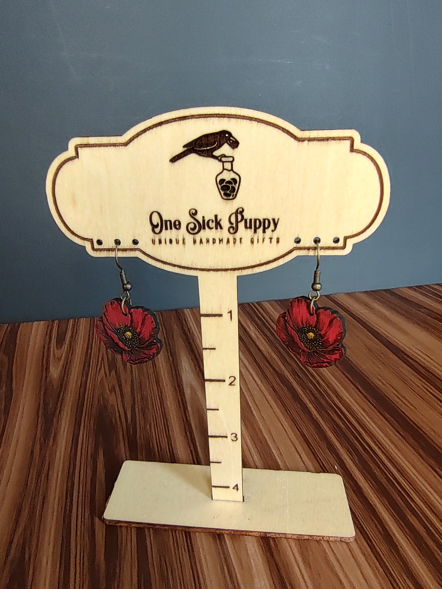 Wooden Poppy Flower Dangles