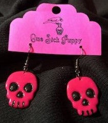 Hot Pink Skull Dangle Earrings