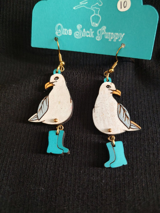 Seagull in Boots Earrings