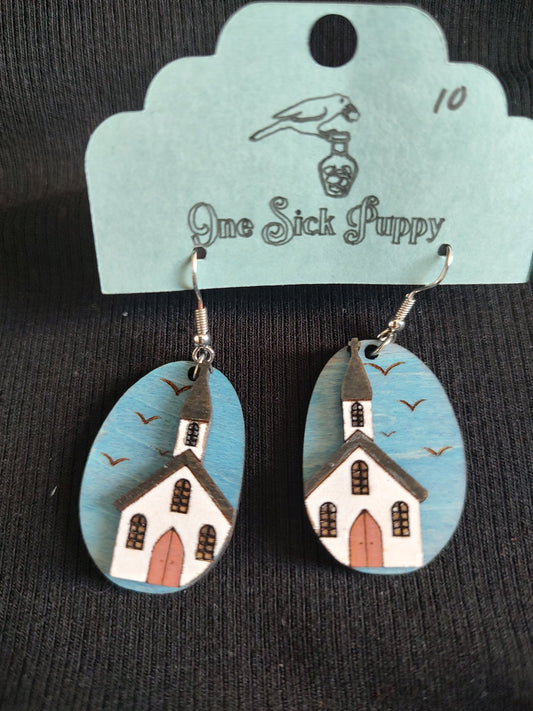 Little White Church Earrings