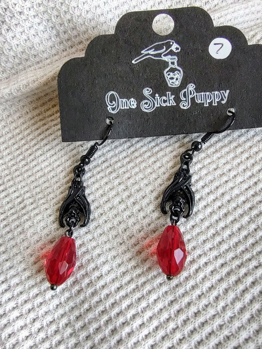 Metal and Crystal Bat Drop Earrings