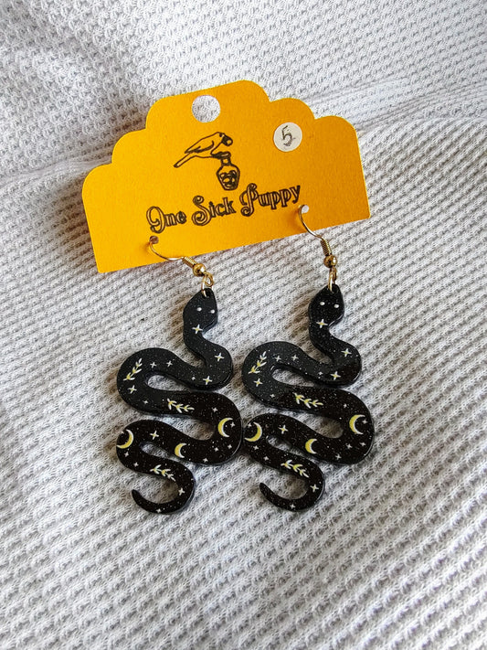 Moon Snake Dangle Earrings