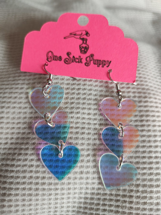 Iridescent Heart Dangle Earrings