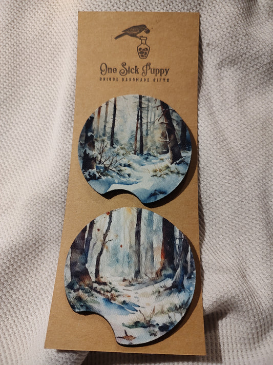 Winter Woods Car Coasters Set