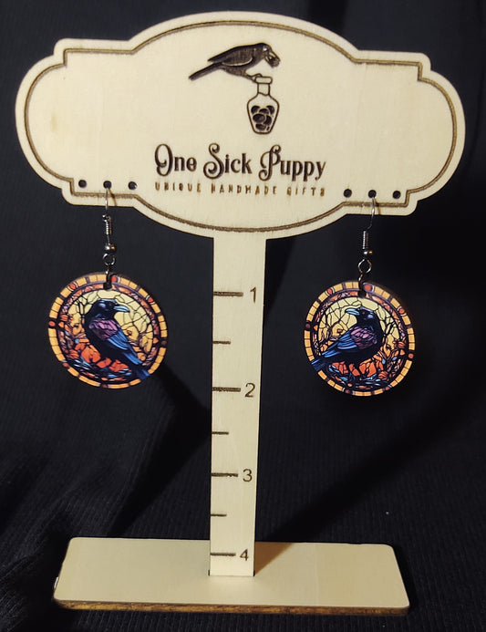 Stained Glass Raven Dangles