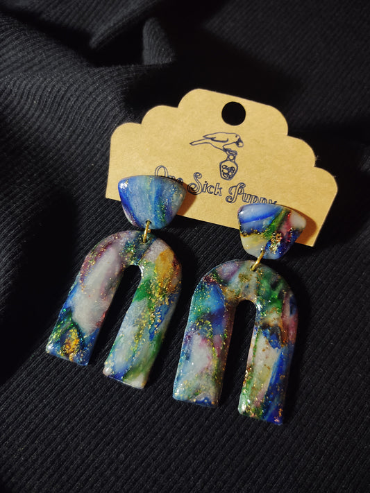 Watercolor Rainbow Dangle Earrings