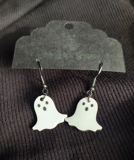 Wooden Ghost Dangle Earrings
