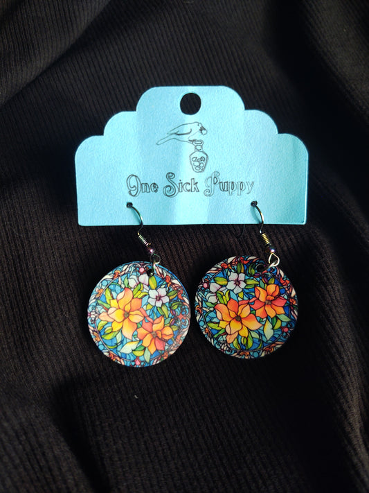 Floral Stained Glass Dangle Earrings