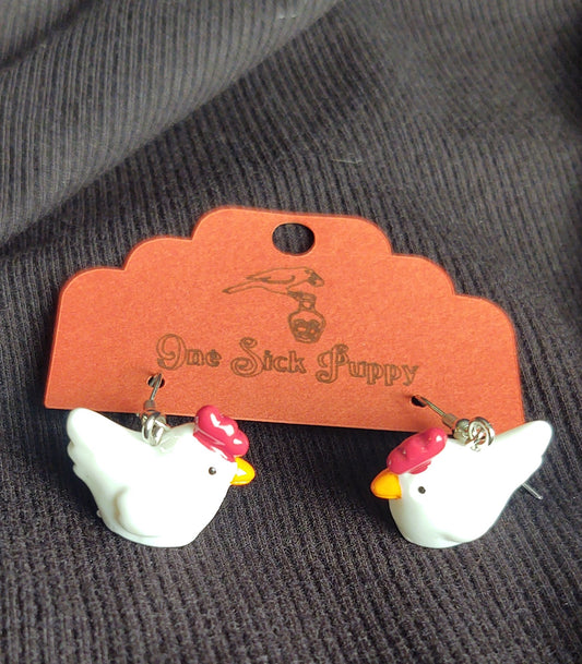3D Chicken Dangle Earrings